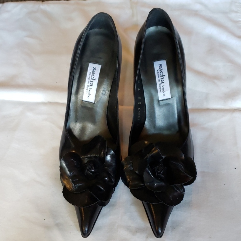 Sacha London Black Leather Shoes with flower